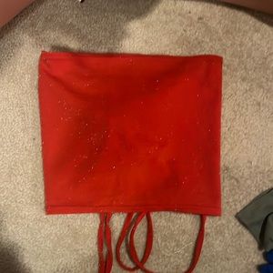 SHEIN red sparkly tie back tube top